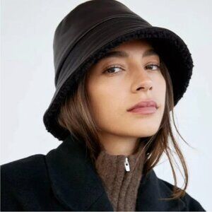 Aritzia Babaton Vegan Leather Sherpa Lined Bucket Hat